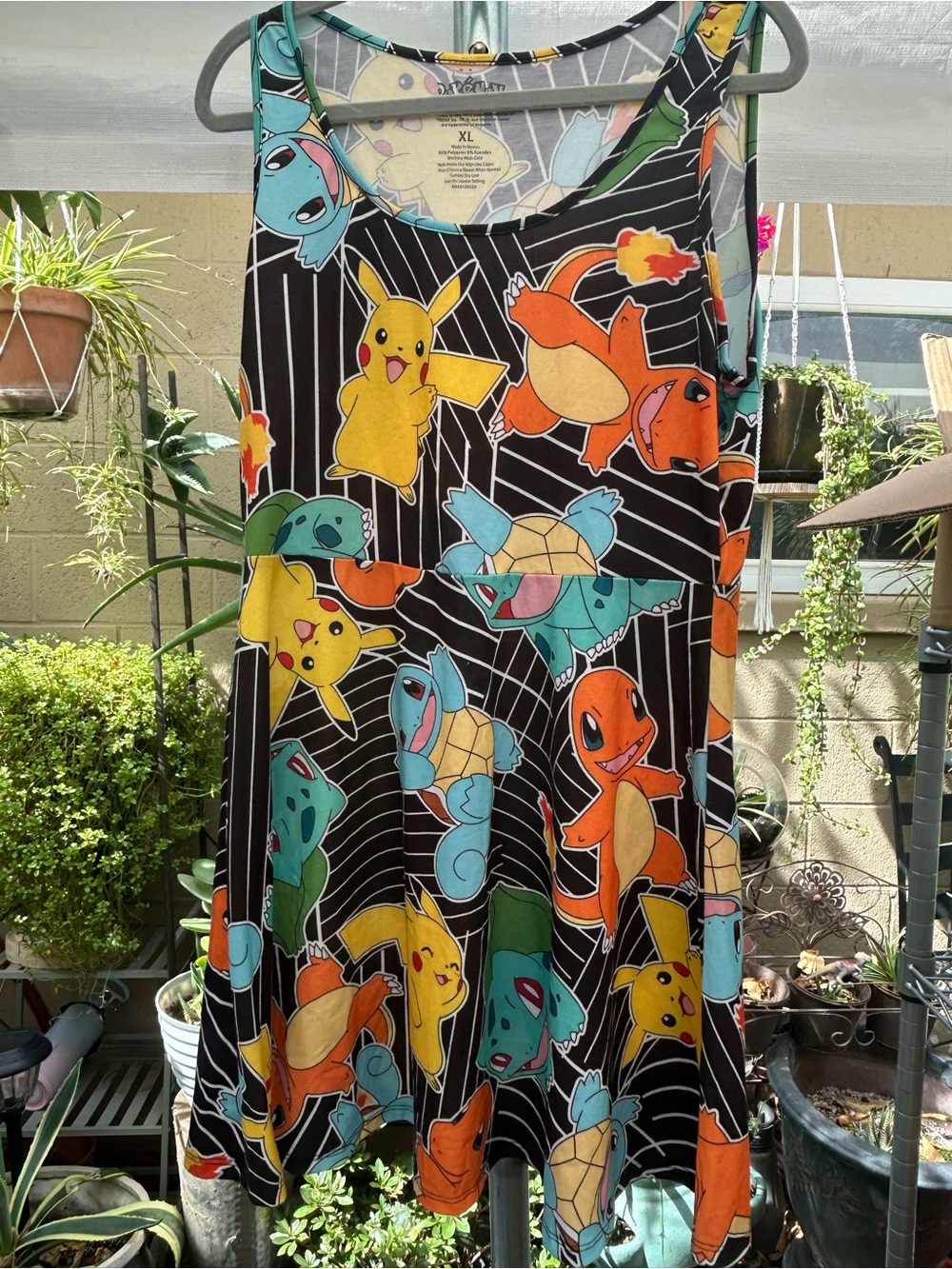 Pokemon Kids Pajama Tank Nightdress in Black with Multicolor Characters
